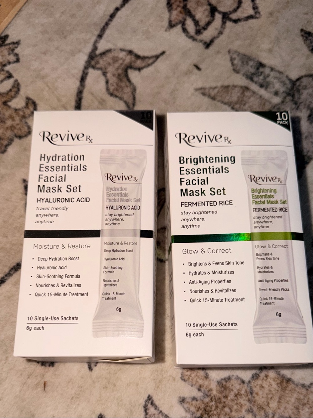 2x Revive Rx Hydration & Brightening Essentials Facial Mask Bundle 10 Pack Each